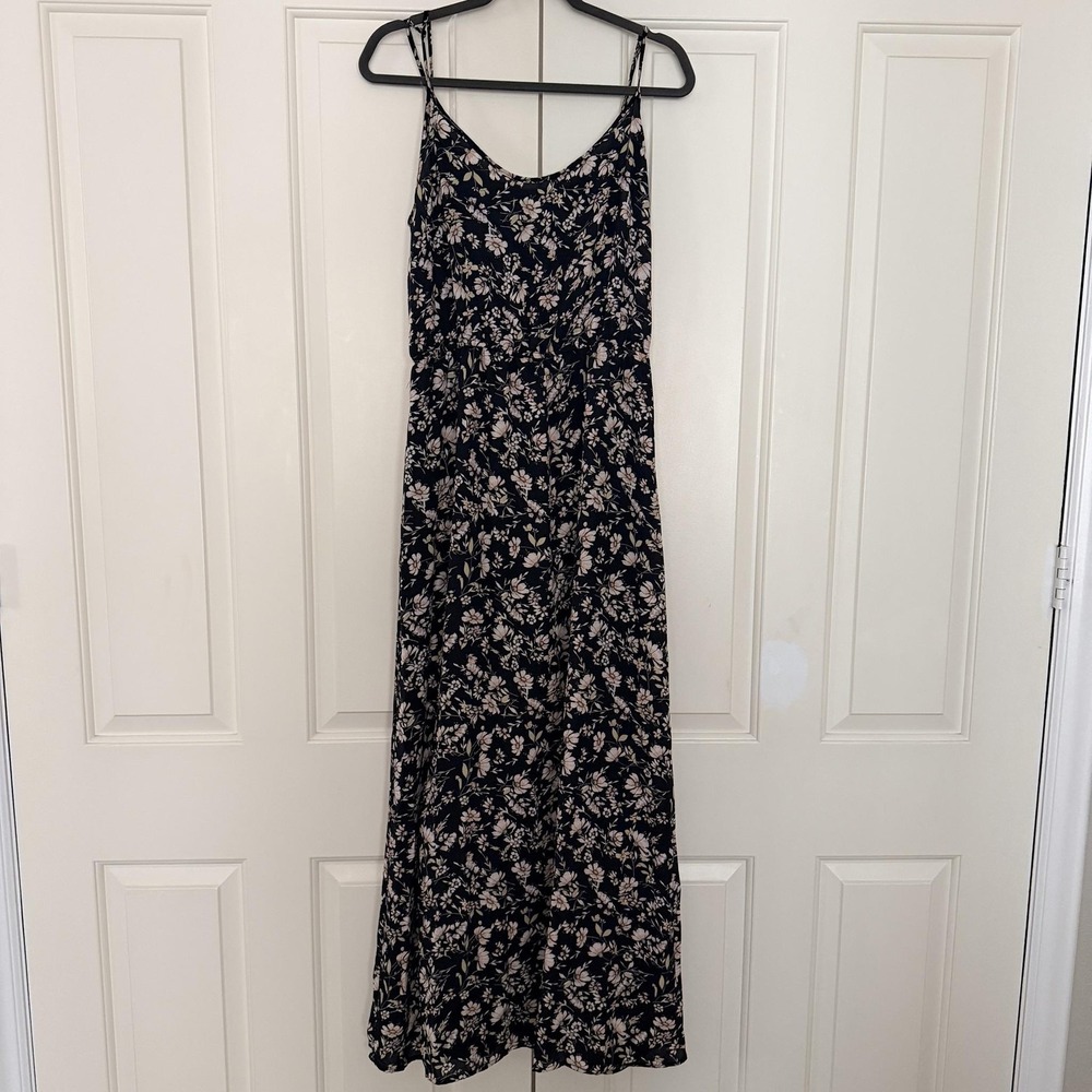 Forever 21 Dress Womens XL Black Floral Spaghetti Strap Maxi Sundress Summer